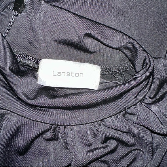 Revolve Lanston Dress Womens Small Black Ruched Mock Neck Front Slit Maxi - Picture 2 of 12